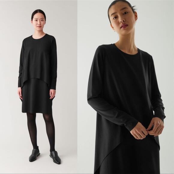 COS Women's Black Jersey Circle Cut Overlay Long Sleeve Dress Size Medium - Picture 11 of 11